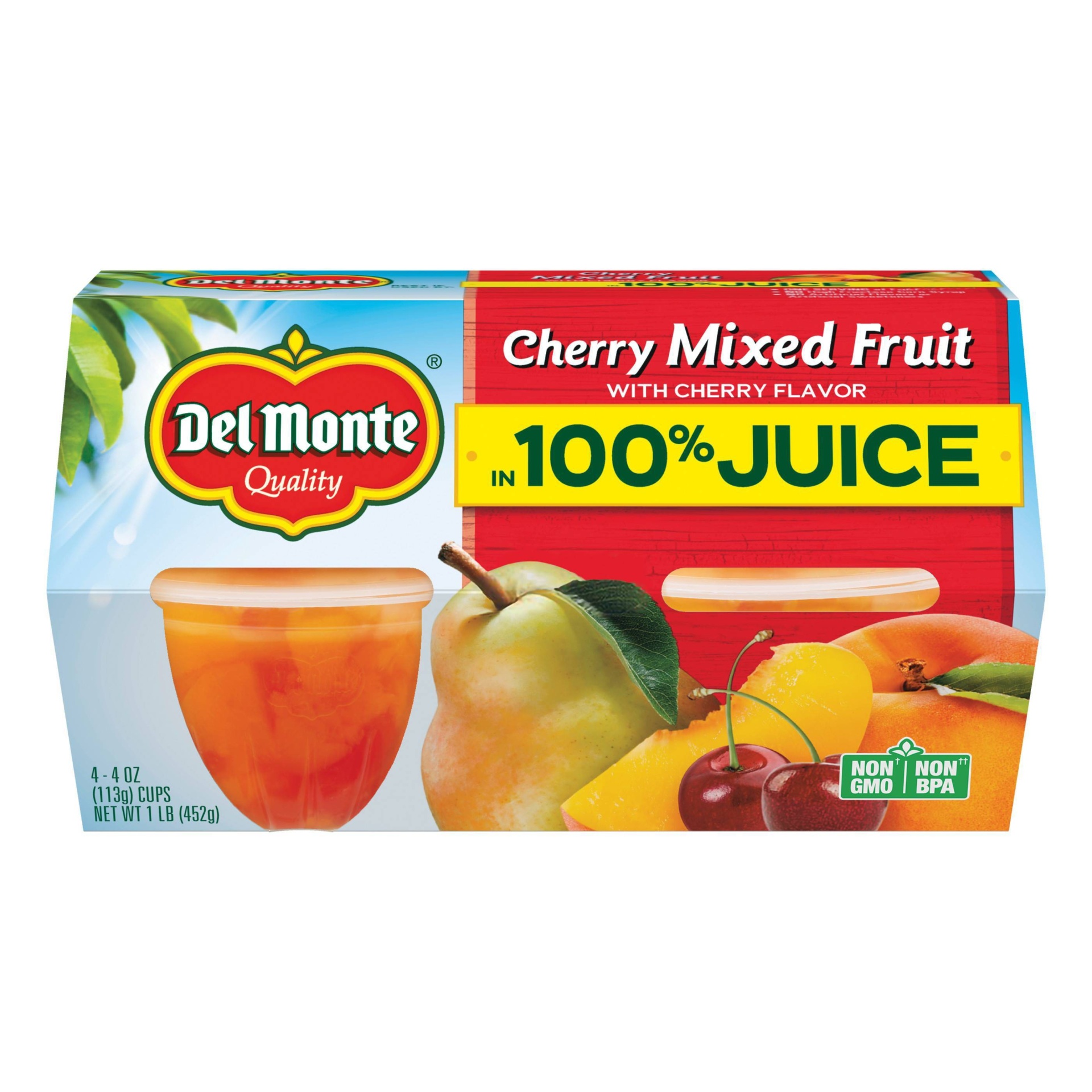 slide 1 of 4, Del Monte Cherry Mixed Fruit Cups, 4 ct; 4 oz