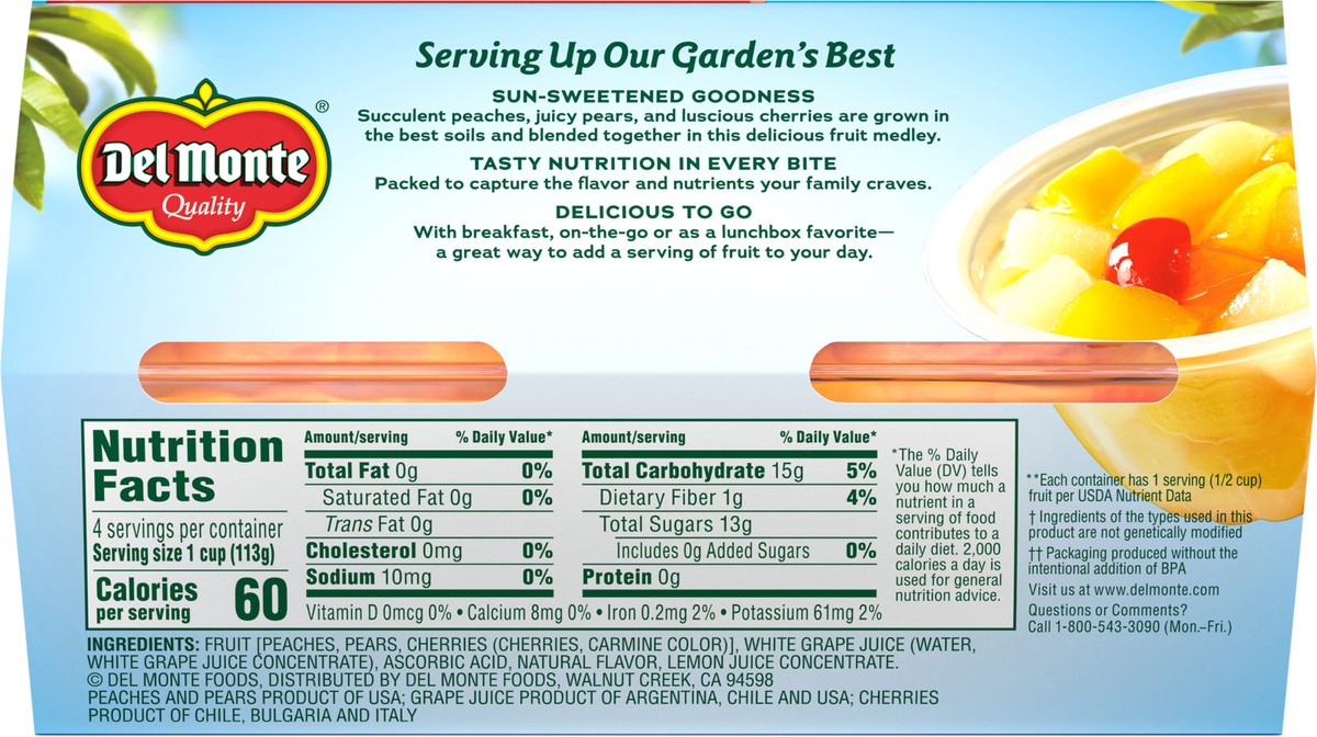 slide 10 of 12, Del Monte Cherry Flavored Mixed Fruit in 100% Juice Fruit Cup Snacks 4-4 oz. Cups, 4 ct