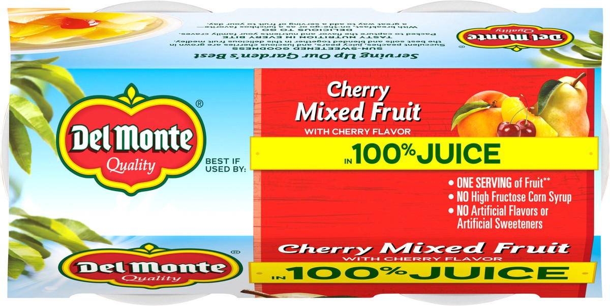 slide 3 of 12, Del Monte Cherry Flavored Mixed Fruit in 100% Juice Fruit Cup Snacks 4-4 oz. Cups, 4 ct