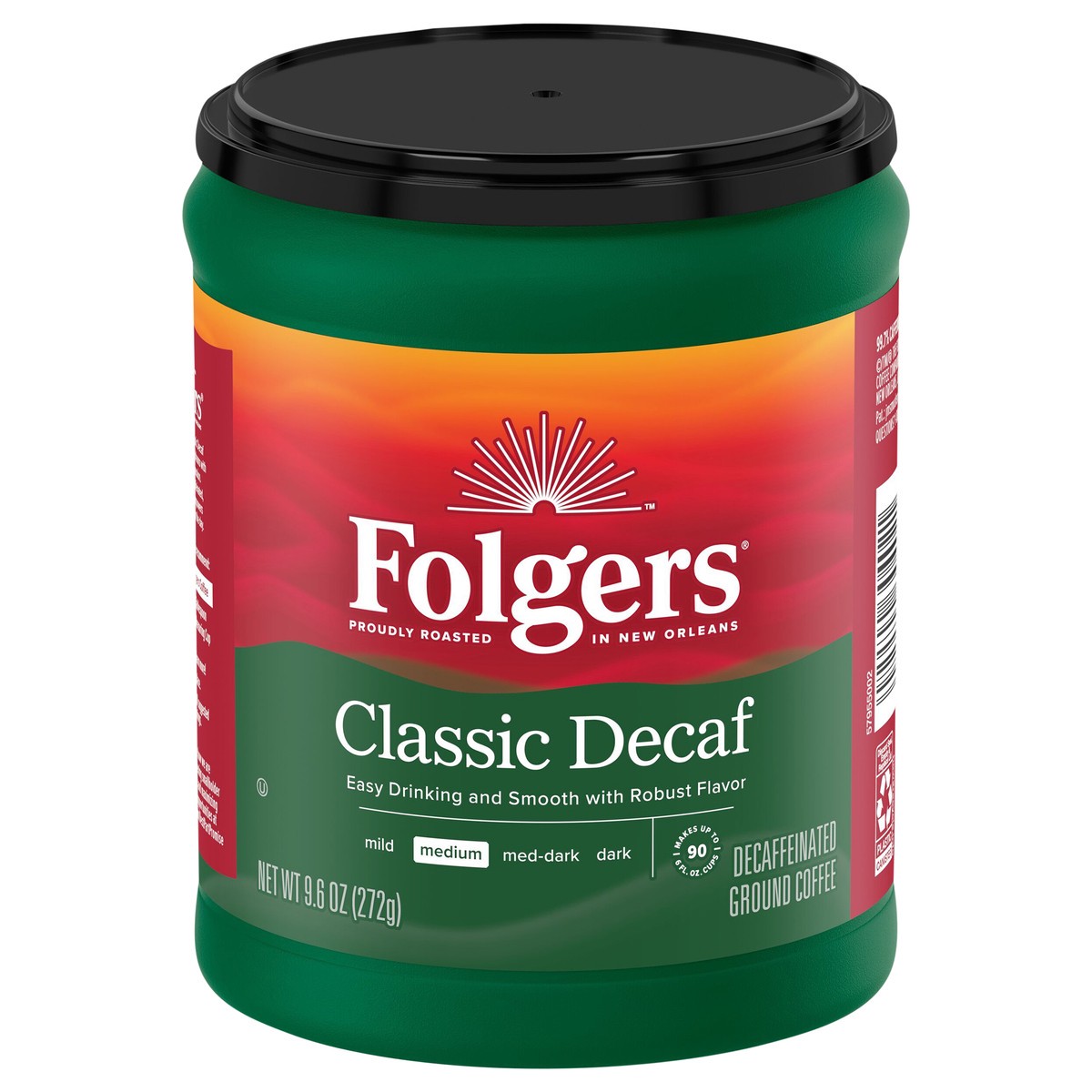 slide 1 of 6, Folgers Decaf Coffee, Ground Coffee, Classic Medium Roast, 9.6 Ounce Canister, 9.6 oz