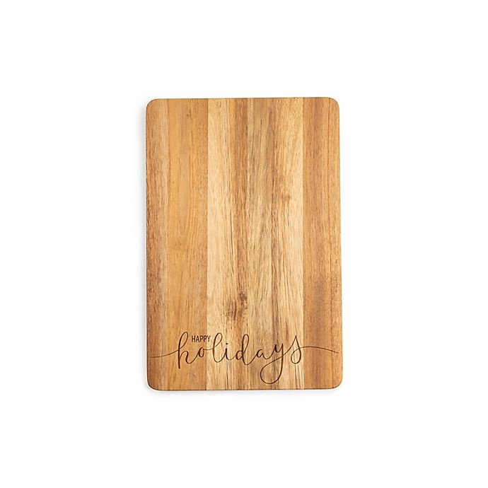 slide 1 of 1, Core Kitchen Happy Holidays Acacia Cutting Board, 12 in x 18 in