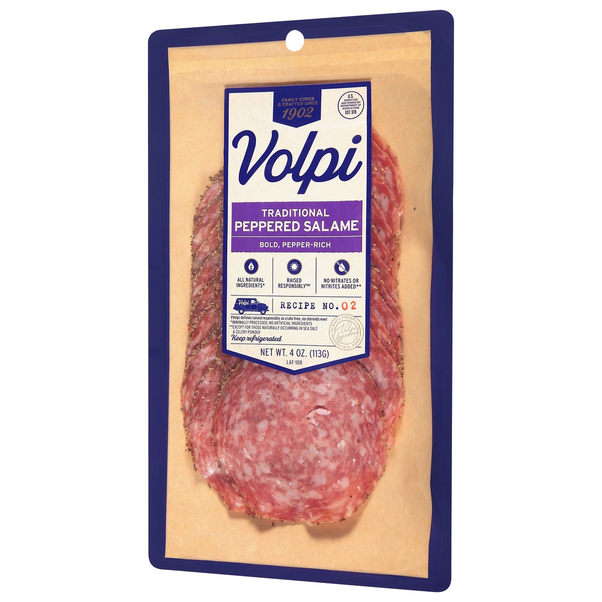 slide 3 of 9, Volpi Pre-sliced Traditional Peppered Salame, 4 oz