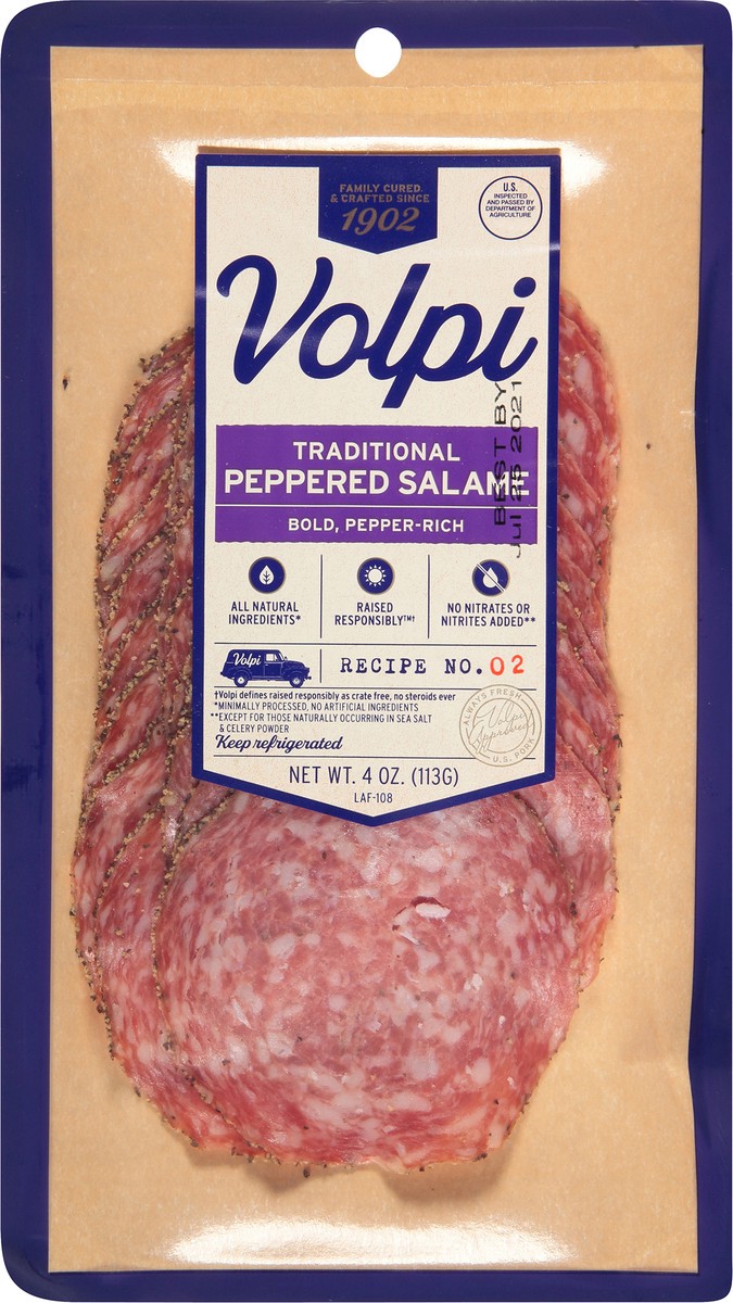 slide 6 of 9, Volpi Pre-sliced Traditional Peppered Salame, 4 oz