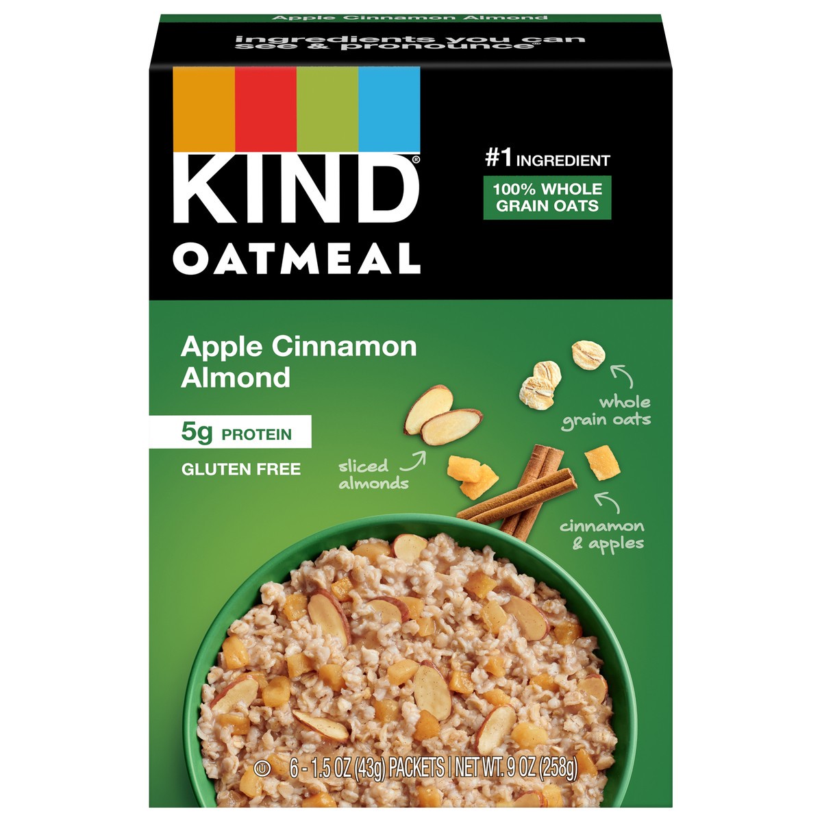 slide 14 of 14, KIND Oatmeal, Apple Cinnamon and Almond, 9 oz