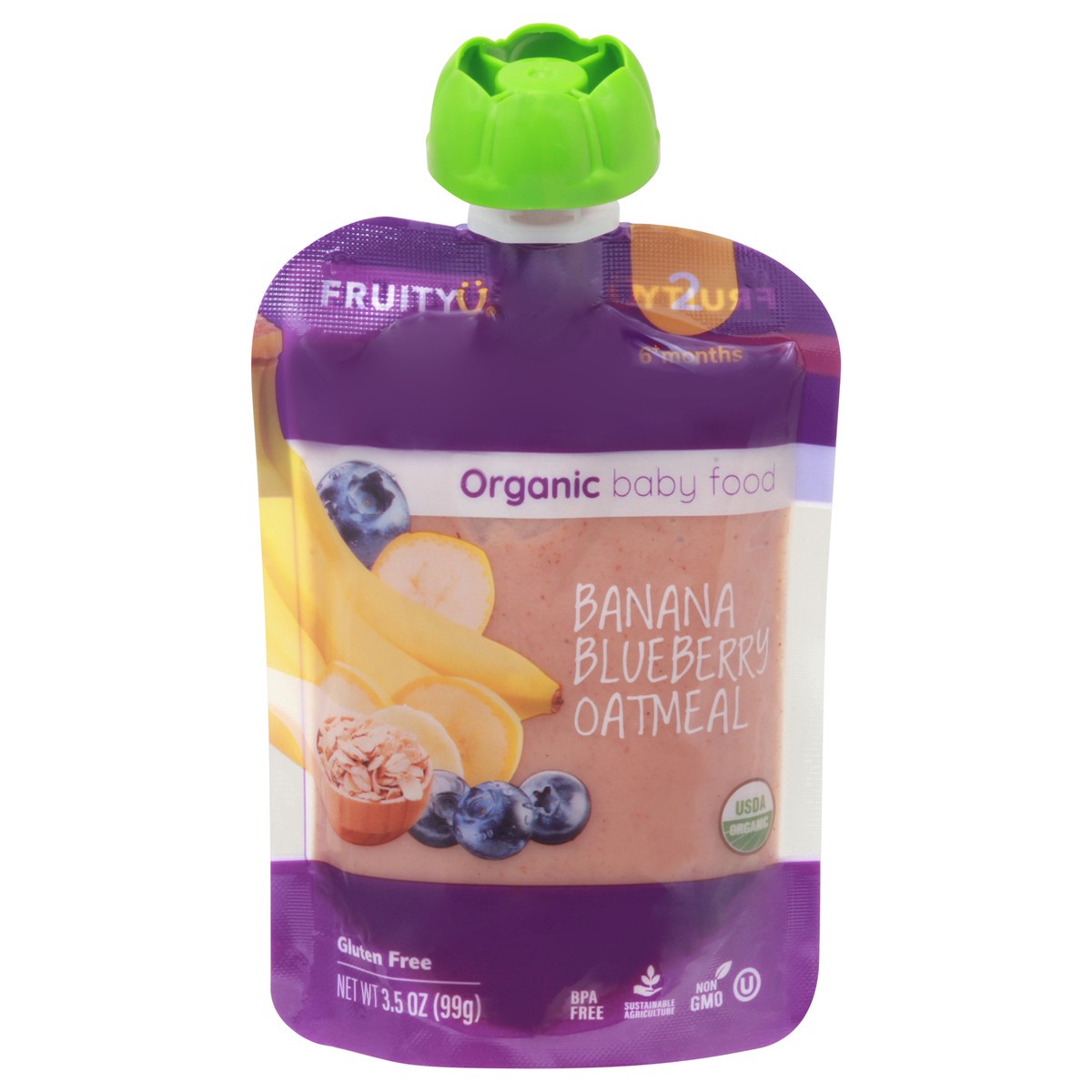 slide 2 of 4, Fruity U 2 (6+ Months) Banana Blueberry Oatmel Baby Food 3.5 oz, 3.5 oz
