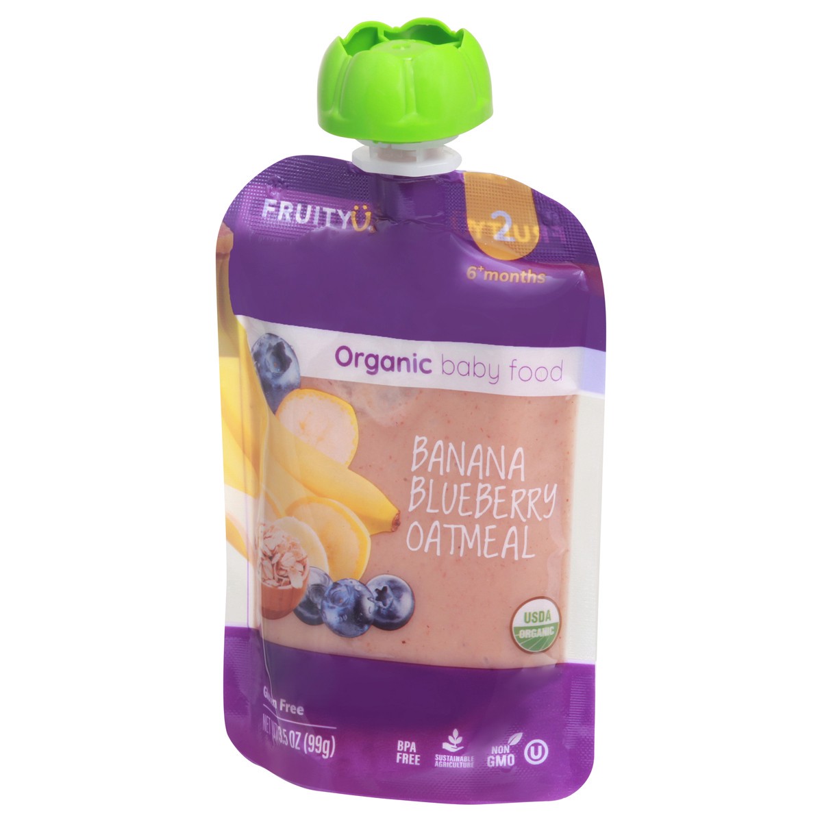 slide 3 of 4, Fruity U 2 (6+ Months) Banana Blueberry Oatmel Baby Food 3.5 oz, 3.5 oz