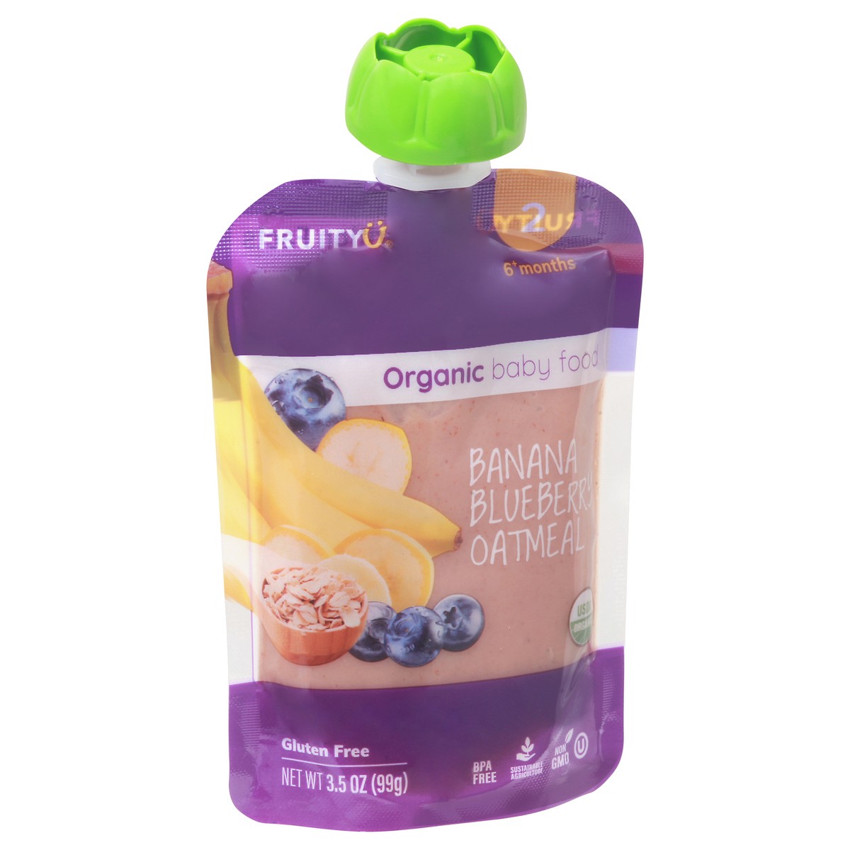 slide 4 of 4, Fruity U 2 (6+ Months) Banana Blueberry Oatmel Baby Food 3.5 oz, 3.5 oz