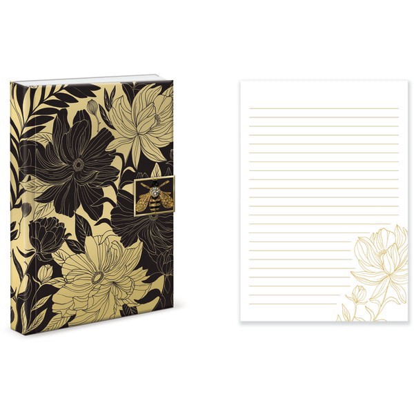 slide 1 of 1, Punch Studio Hardcover Brooch Journal, 6"" x 8-1/2"", Ruled, 208 Pages, Black Floral, 1 ct