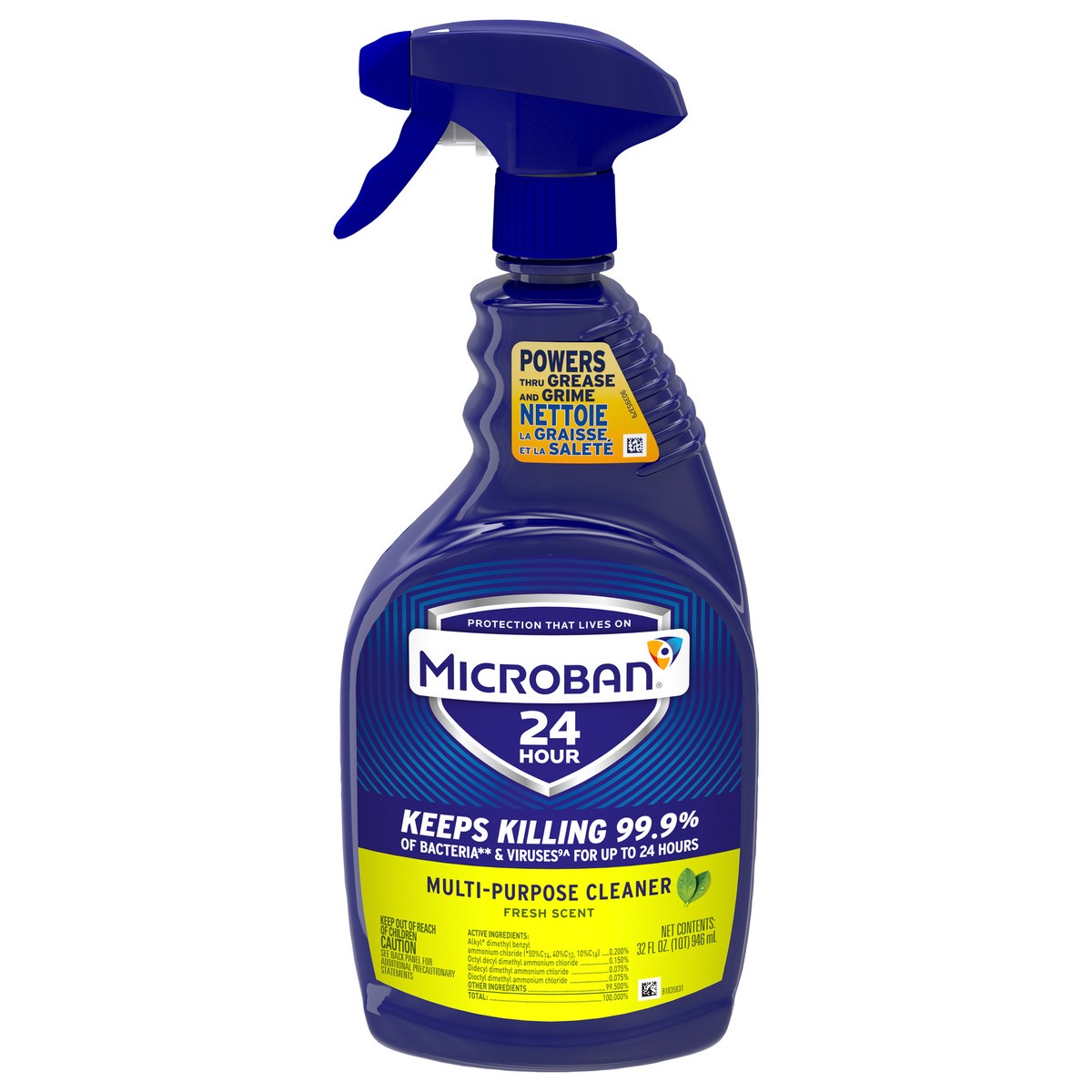 slide 1 of 3, Microban 24 Hour Multi-Purpose Cleaner and Disinfectant Spray, Fresh Scent, 32 fl oz, 32 oz