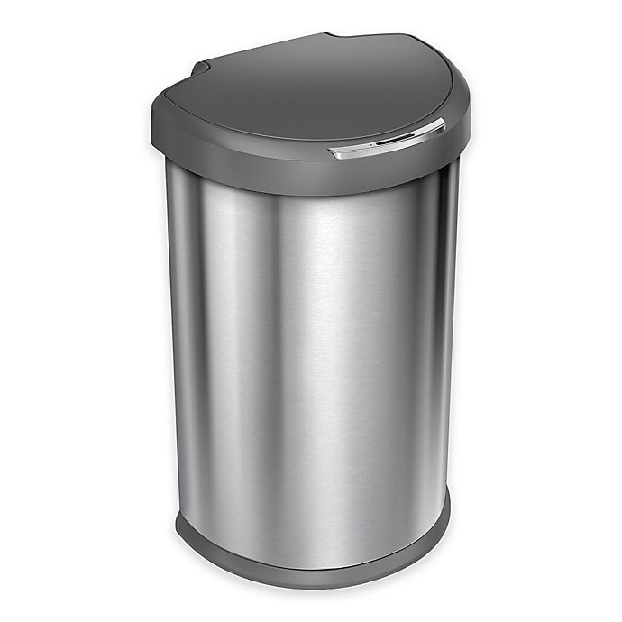 slide 1 of 2, simplehumanBrushed Stainless Steel Fingerprint-Proof Semi-Round Sensor Trash Can, 45 liter