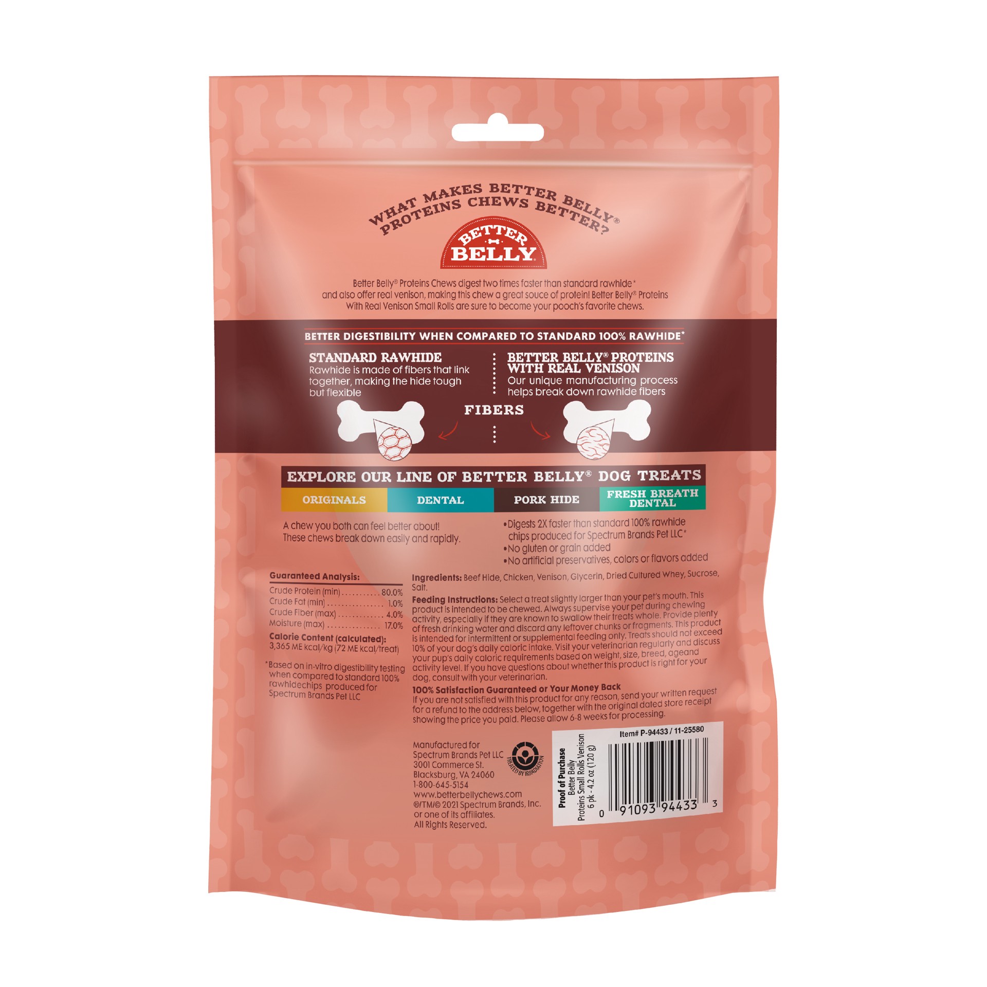 slide 7 of 10, Better Belly Proteins With Real Venison Small Rolls 6 Count, Digestible Rawhide For Dogs, 0.32 lb
