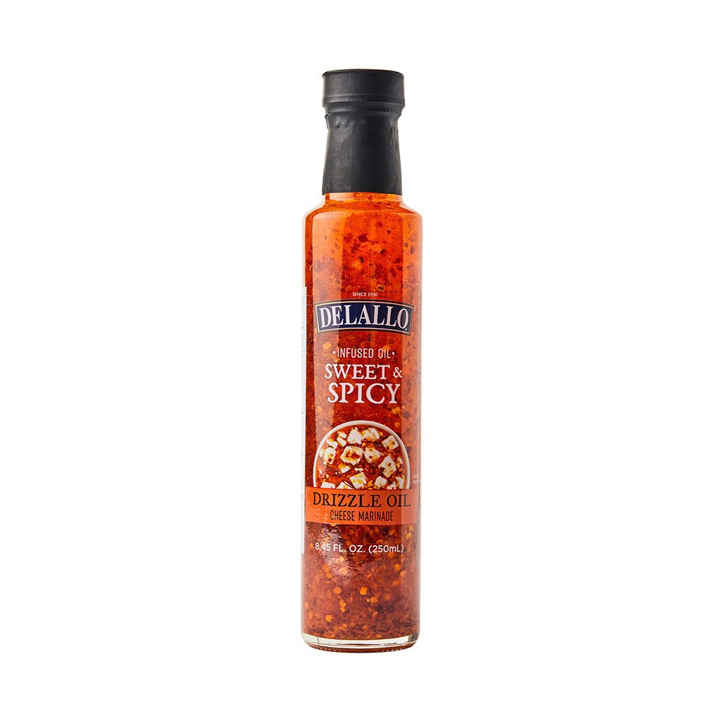 slide 1 of 1, Delallo Drizzle Oil Sweet & Spicy Mar, 8.45 fl oz