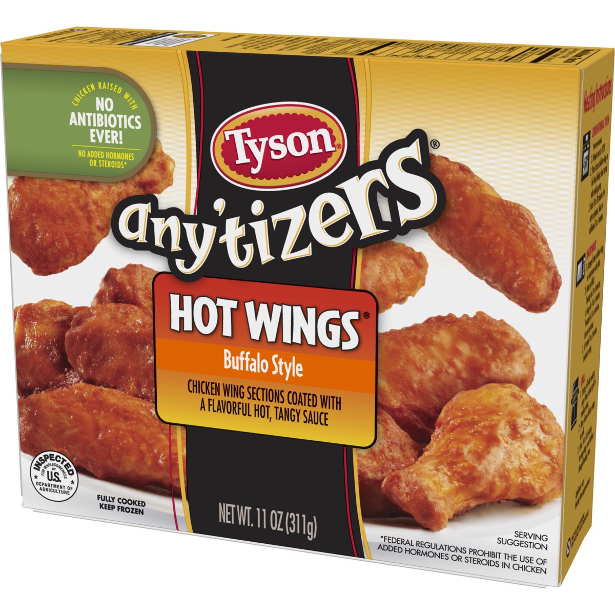 slide 3 of 13, TYSON ANYTIZERS Tyson Any'tizers Hot 'N Spicy Bone-In Chicken Wings, 11 oz. (Frozen), 311.84 g