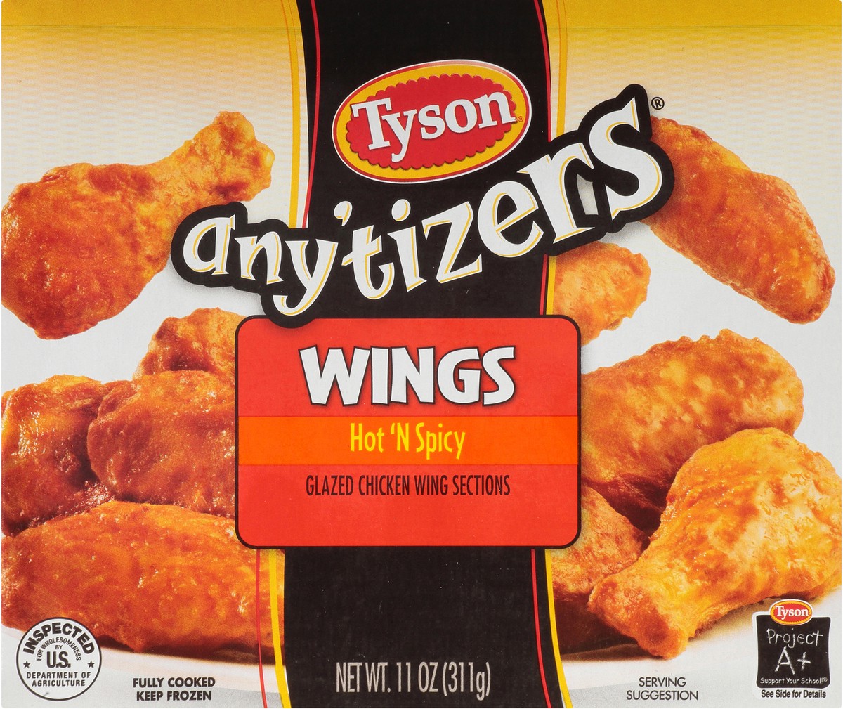 slide 12 of 13, TYSON ANYTIZERS Tyson Any'tizers Hot 'N Spicy Bone-In Chicken Wings, 11 oz. (Frozen), 311.84 g