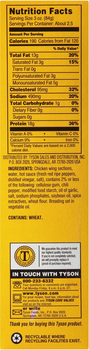 slide 7 of 13, TYSON ANYTIZERS Tyson Any'tizers Hot 'N Spicy Bone-In Chicken Wings, 11 oz. (Frozen), 311.84 g