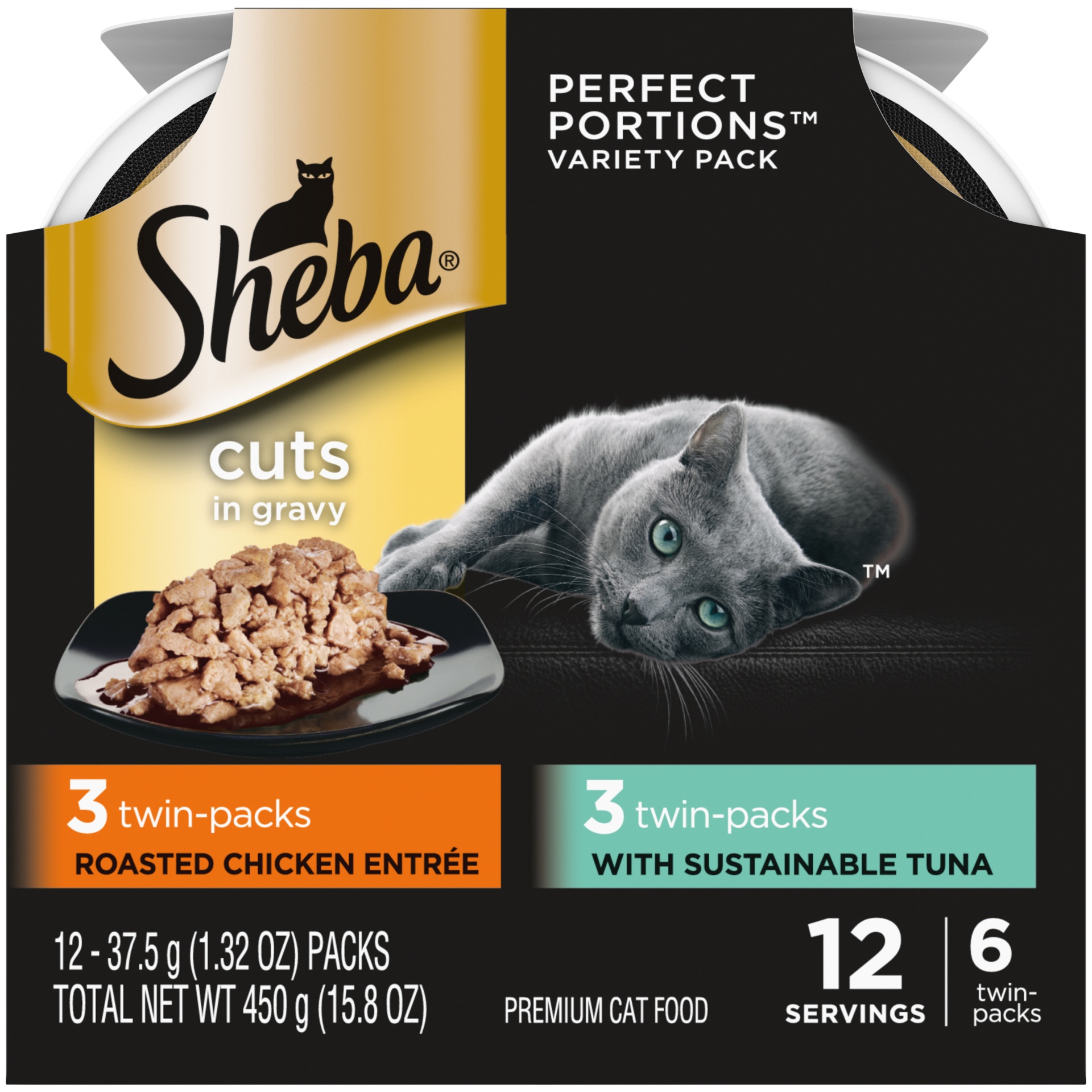 slide 1 of 7, Sheba Wet Cat Food Cuts In Gravy Variety Pack, With Sustainable Tuna And Roasted Chicken Entree, 2.64 oz