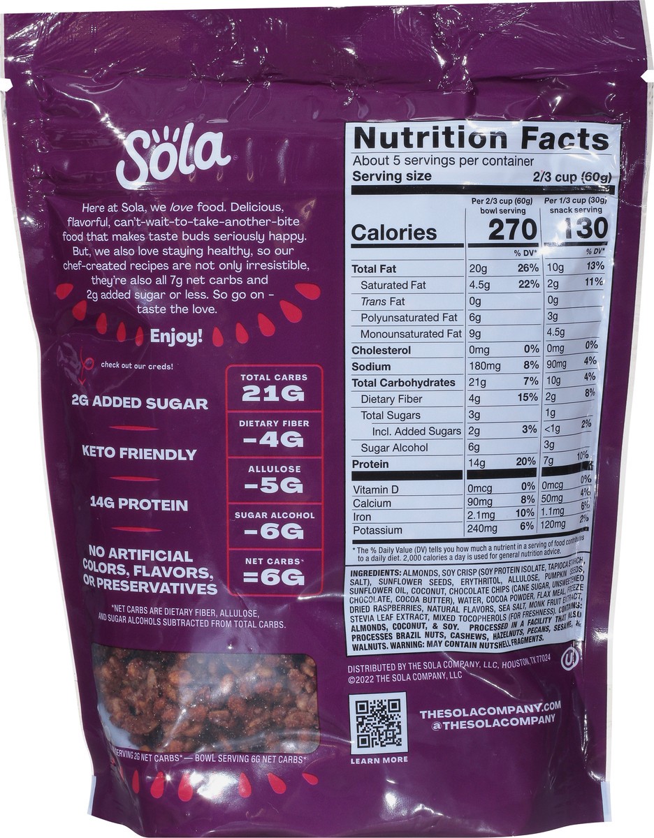 slide 5 of 9, Sola Chocolate Raspberry Granola 11 oz, 11 oz