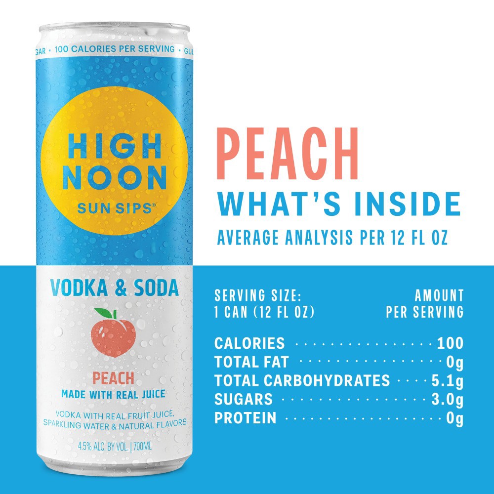 slide 3 of 5, High Noon Peach Vodka Hard Seltzer 700ml Can, 700 ml