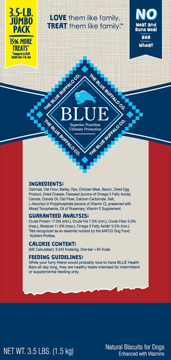 slide 7 of 9, Blue Buffalo Health Bars Natural Crunchy Dog Treats Biscuits, Bacon, Egg & Cheese 56-oz Box, 56 oz