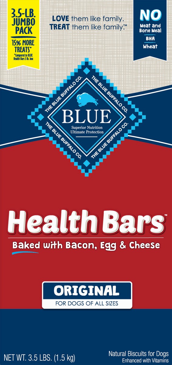 slide 5 of 9, Blue Buffalo Health Bars Natural Crunchy Dog Treats Biscuits, Bacon, Egg & Cheese 56-oz Box, 56 oz