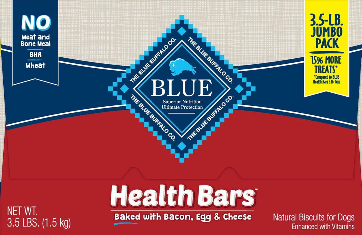 slide 9 of 9, Blue Buffalo Health Bars Natural Crunchy Dog Treats Biscuits, Bacon, Egg & Cheese 56-oz Box, 56 oz