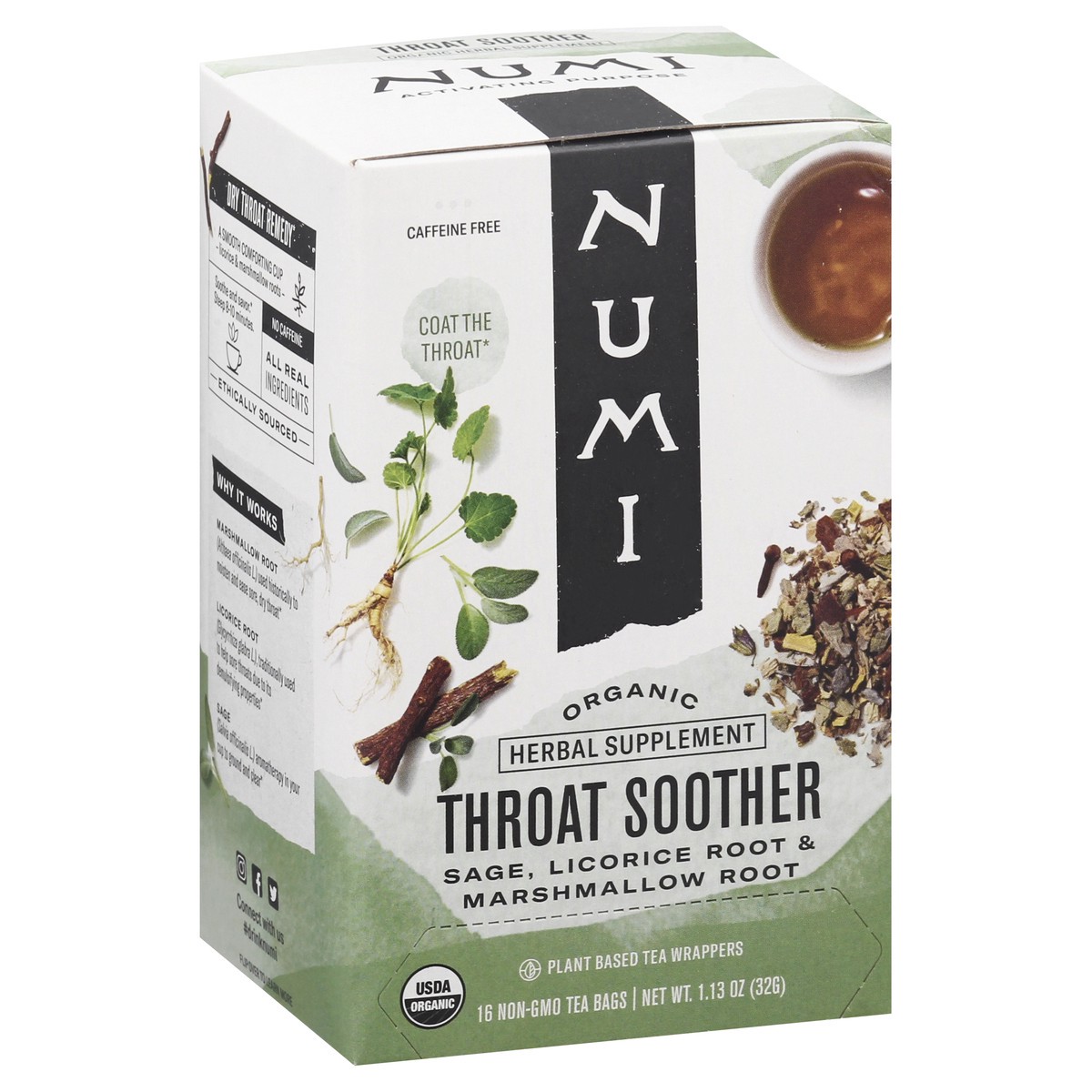 slide 2 of 9, Numi Bags Organic Throat Soother Herbal Tea 16 ea, 16 ct