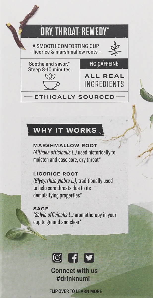 slide 7 of 9, Numi Bags Organic Throat Soother Herbal Tea 16 ea, 16 ct