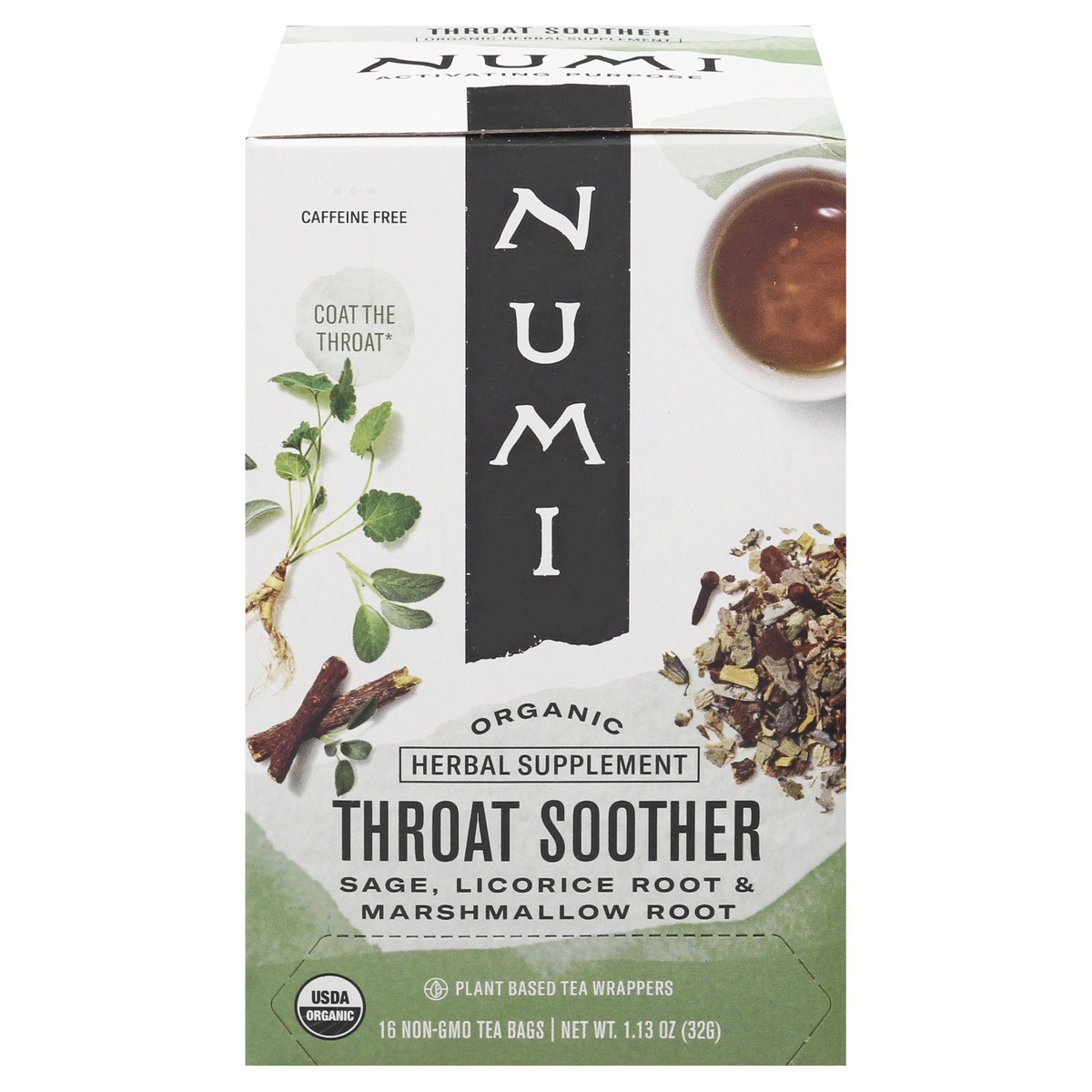 slide 1 of 9, Numi Bags Organic Throat Soother Herbal Tea 16 ea, 16 ct