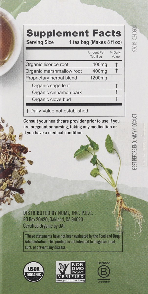 slide 8 of 9, Numi Bags Organic Throat Soother Herbal Tea 16 ea, 16 ct