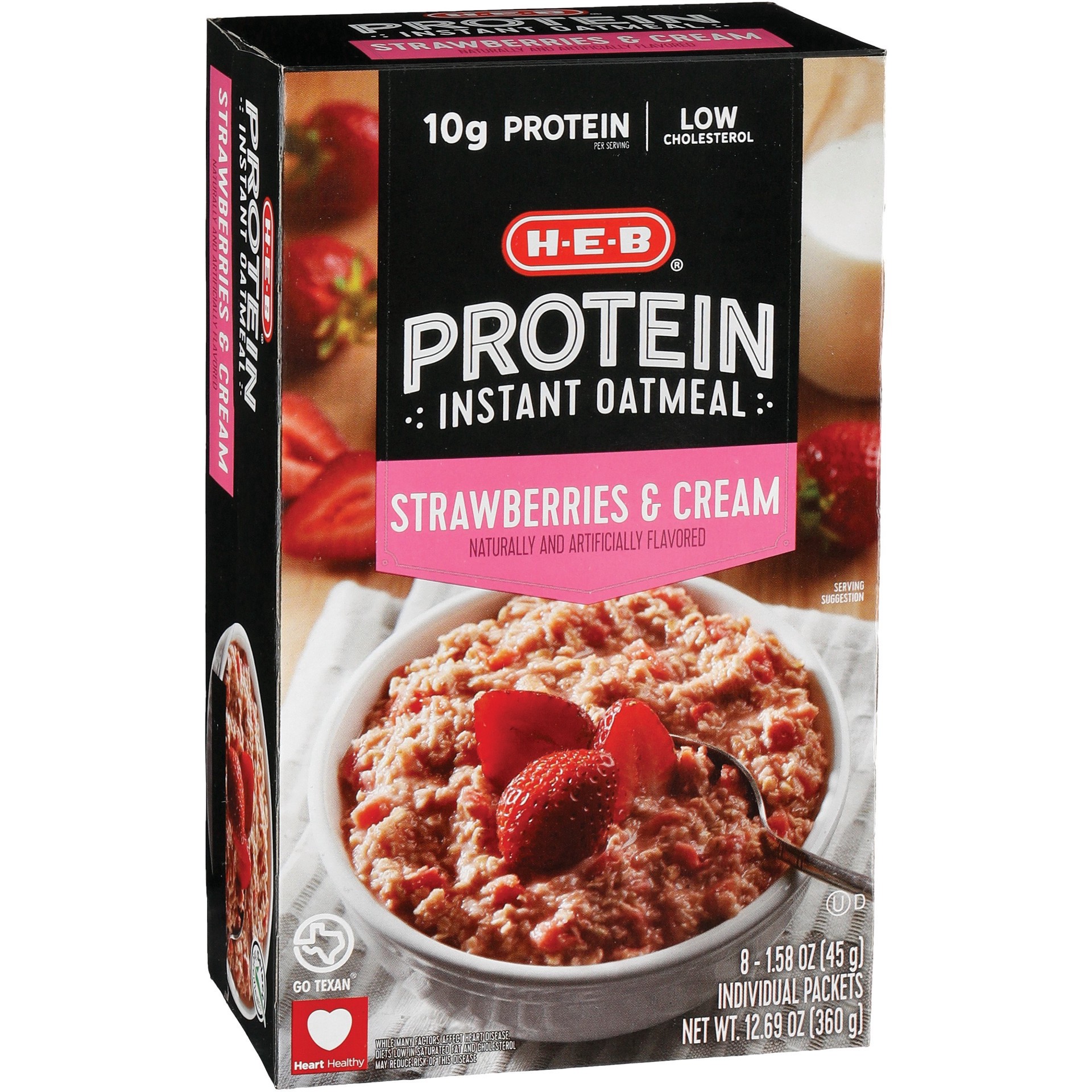 slide 1 of 1, H-E-B Protein Strawberries & Cream Instant Oatmeal, 8 ct