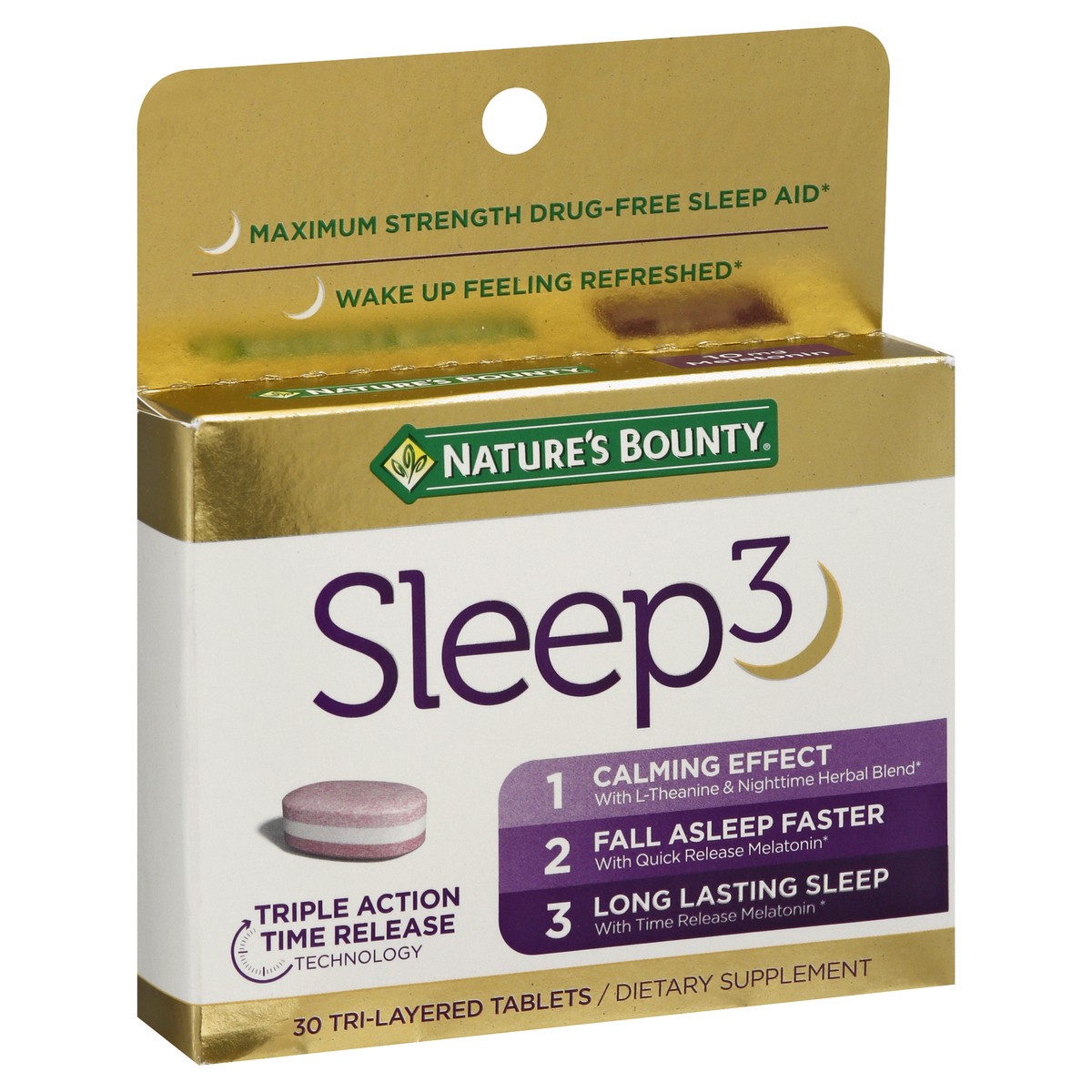 slide 2 of 9, Nature's Bounty Sleep3 Melatonin, Maximum Strength Drug Free Sleep Aid, Tri-Layered Tablets, 10 Mg, 30 Ct, 30 ct