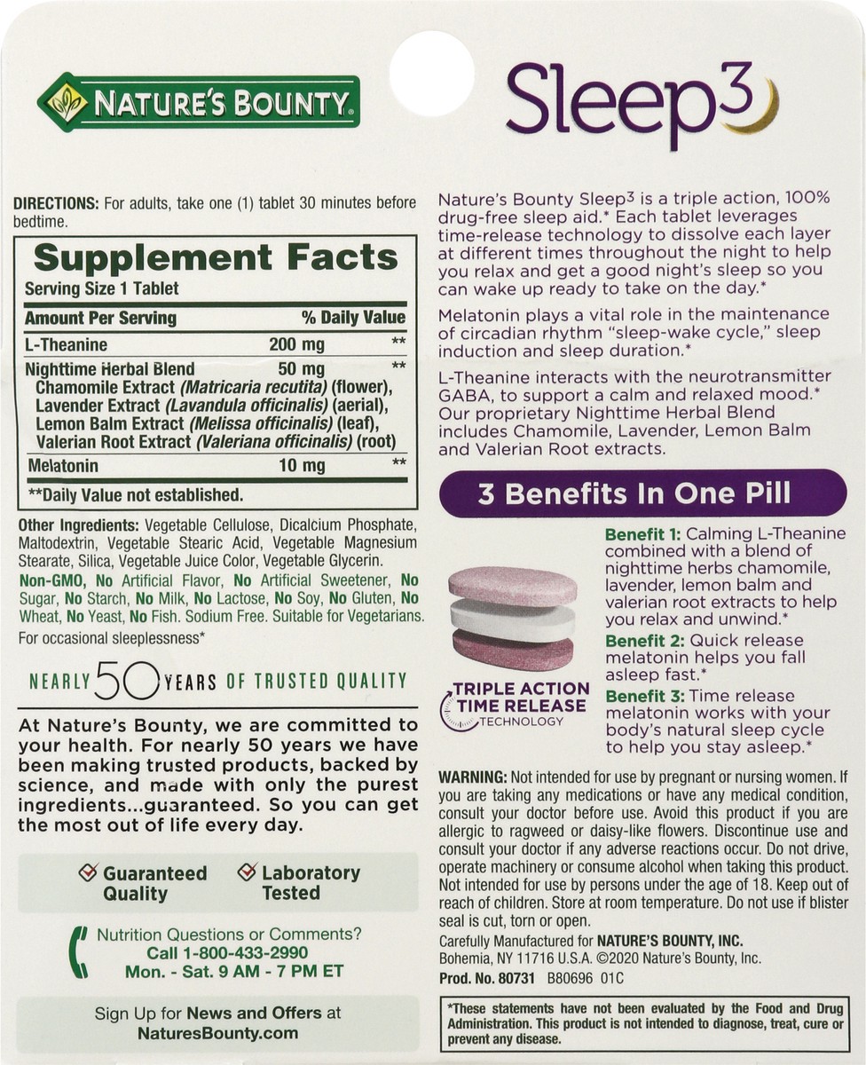slide 5 of 9, Nature's Bounty Sleep3 Melatonin, Maximum Strength Drug Free Sleep Aid, Tri-Layered Tablets, 10 Mg, 30 Ct, 30 ct