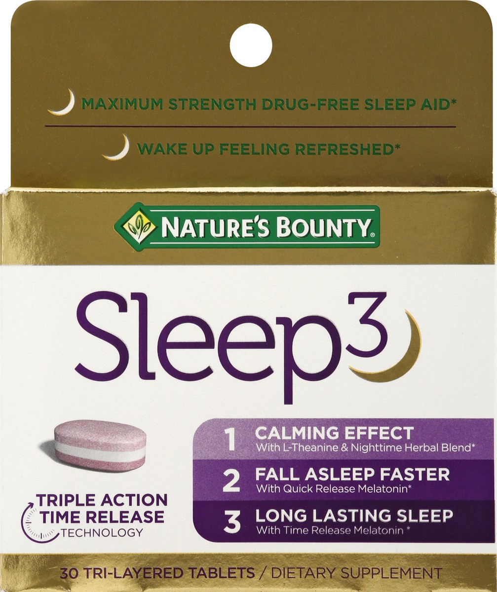 slide 6 of 9, Nature's Bounty Sleep3 Melatonin, Maximum Strength Drug Free Sleep Aid, Tri-Layered Tablets, 10 Mg, 30 Ct, 30 ct