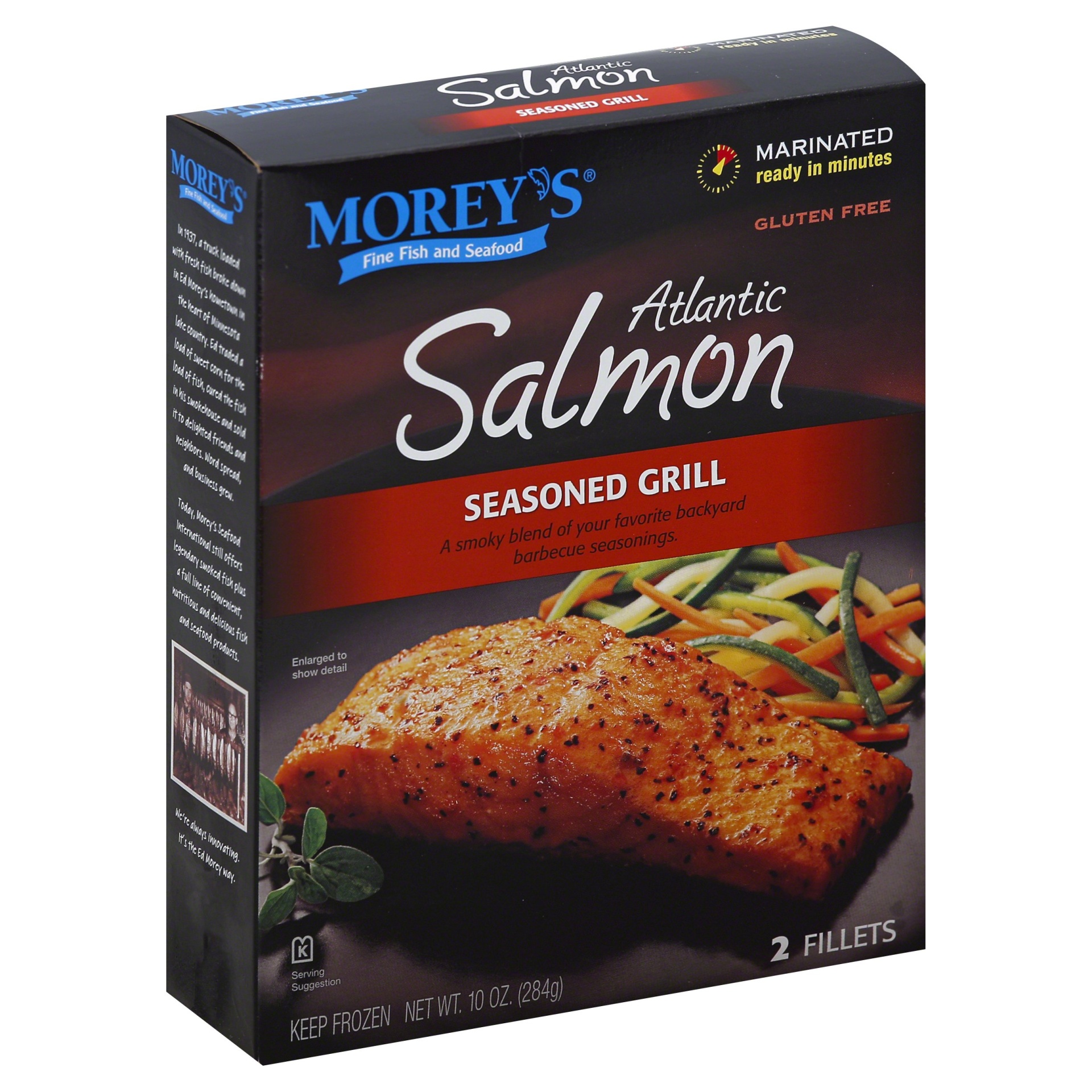 slide 1 of 1, Morey's Fish Creations Seasoned Grill Atlantic Salmon, 10 oz