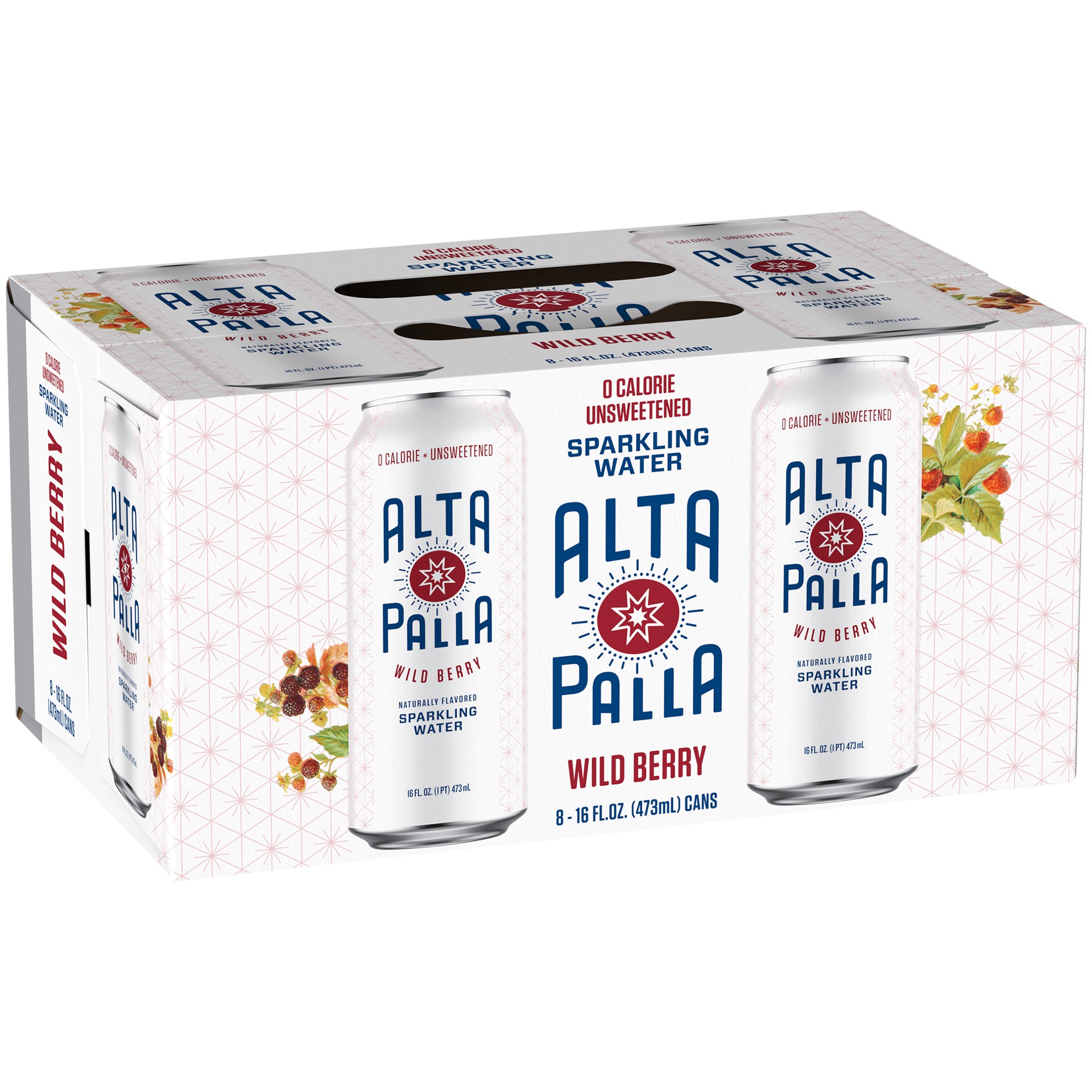 slide 1 of 4, Alta Palla Naturally Flavored Zero Calorie Zero Sugar Sparkling Water, Wild Berry- 8 ct, 8 ct