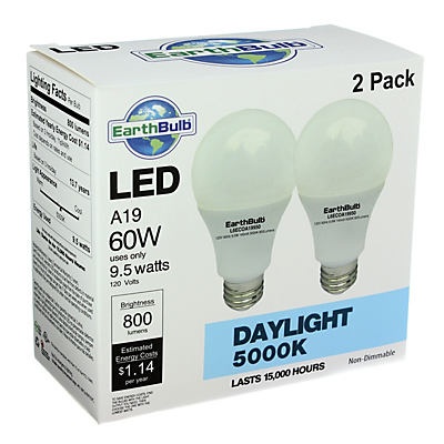 slide 1 of 1, EarthTronics LED 9.5W A19 Daylight Bulbs, 2 ct