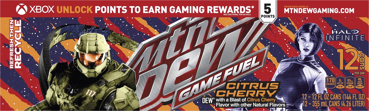 slide 4 of 6, Mountain Dew Game Fuel Soda Citrus Cherry - 12 ct, 12 ct