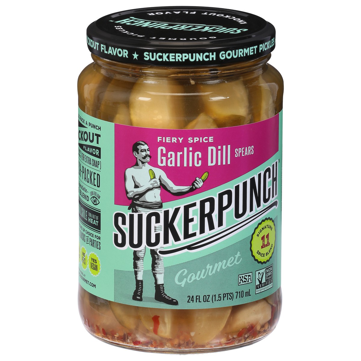 slide 6 of 9, SuckerPunch Gourmet Fiery Spice Spears Garlic Dill Pickles 24 fl oz, 24 fl oz