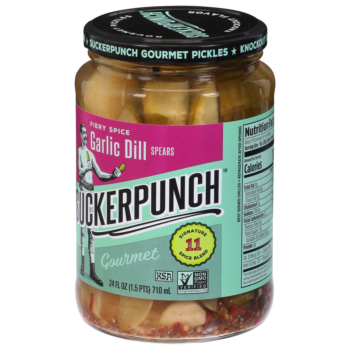 slide 2 of 9, SuckerPunch Gourmet Fiery Spice Spears Garlic Dill Pickles 24 fl oz, 24 fl oz