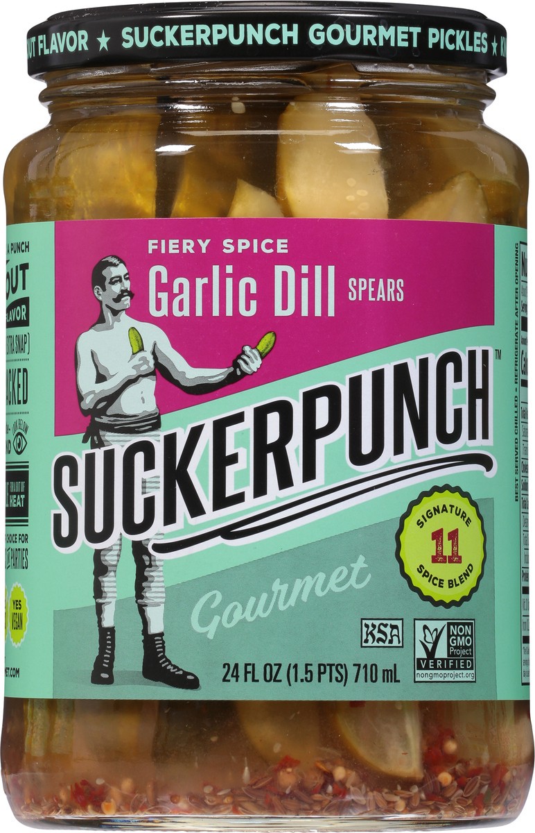 slide 9 of 9, SuckerPunch Gourmet Fiery Spice Spears Garlic Dill Pickles 24 fl oz, 24 fl oz