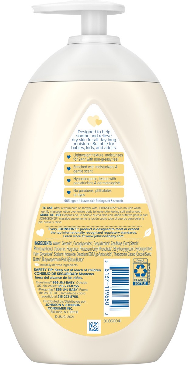 slide 3 of 7, Johnson's Johnson’s Skin Nourishing Moisturizing Baby Lotion, Shea & Cocoa Butter Scents, 16.9 Fl. Oz (500 mL), 16.9 fl oz