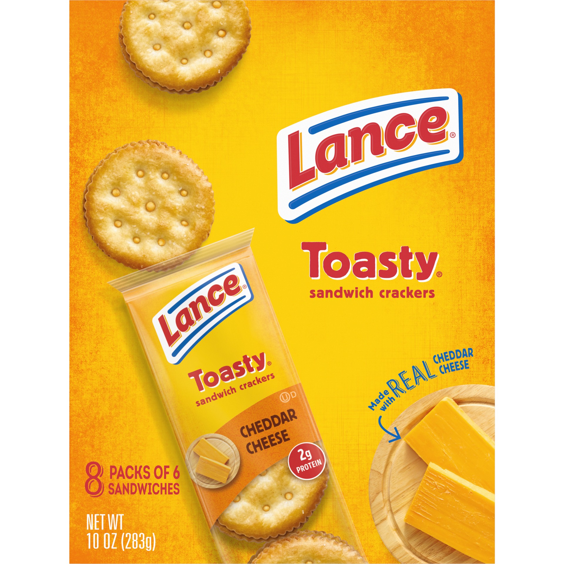 slide 5 of 5, Lance Sandwich Crackers, Toasty Cheddar, 8 Individually Wrapped Packs, 6 Sandwiches Each, 10 oz
