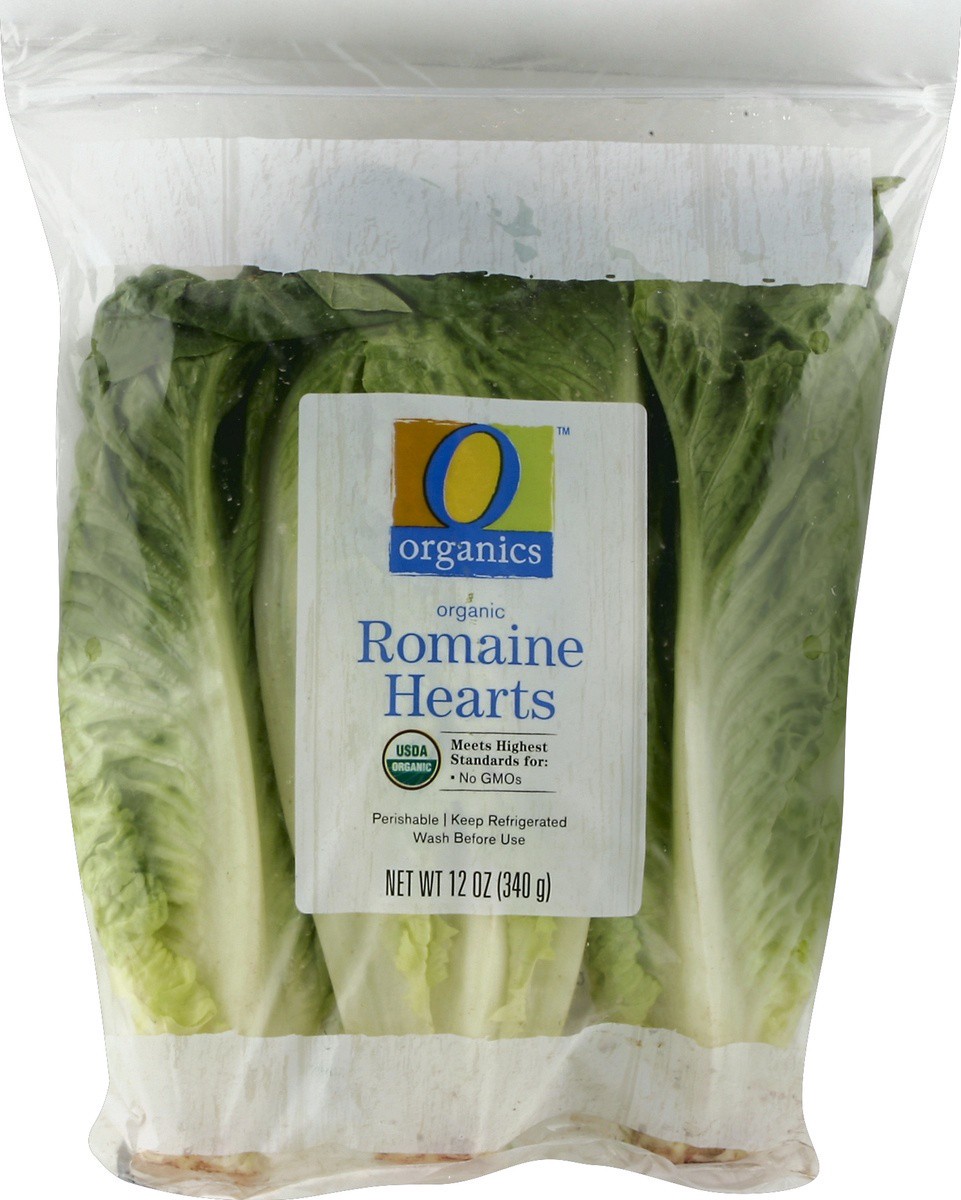 slide 3 of 5, O Organics Romaine Hearts, 12 oz