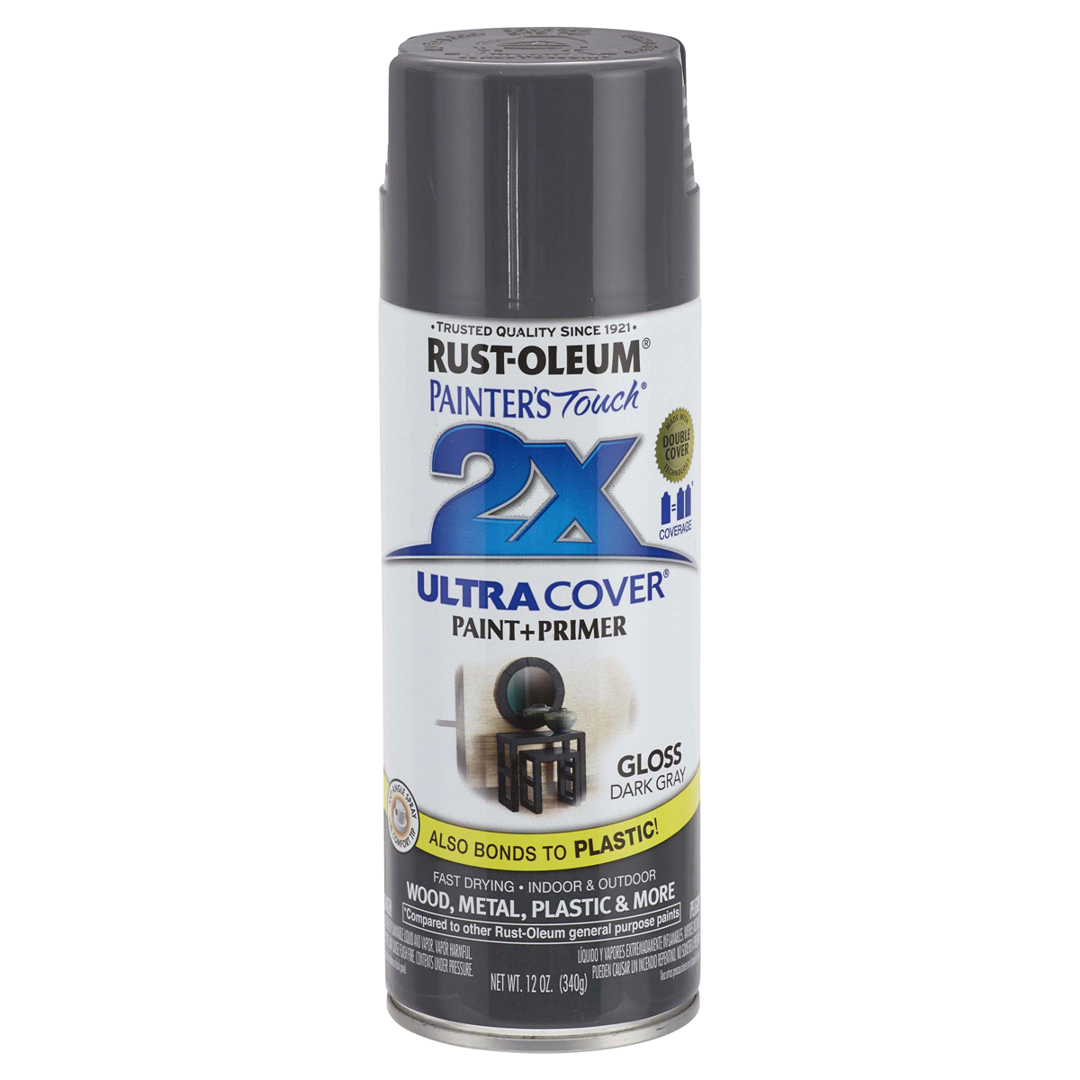 slide 1 of 1, Rust-Oleum Painters Touch 2x Ultra Cover Spray Paint 249115, Gloss Dark Gray, 12 oz
