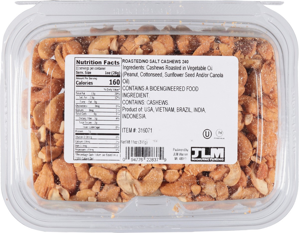 slide 7 of 12, JLM Manufacturing Roasted/No Salt Cashews 240 11 oz, 11 oz