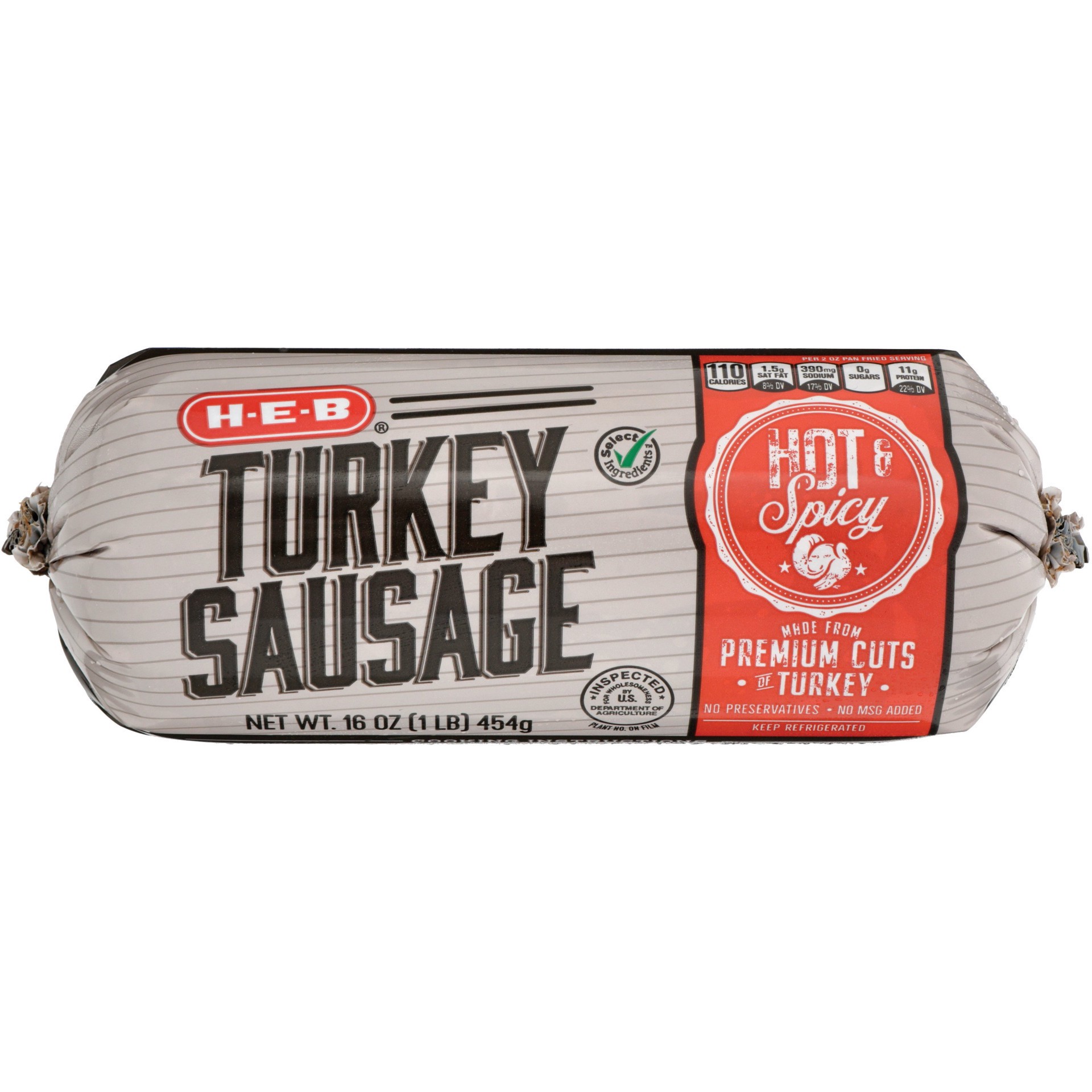 slide 1 of 1, H-E-B Hot Turkey Sausage Breakfast Roll, 16 oz