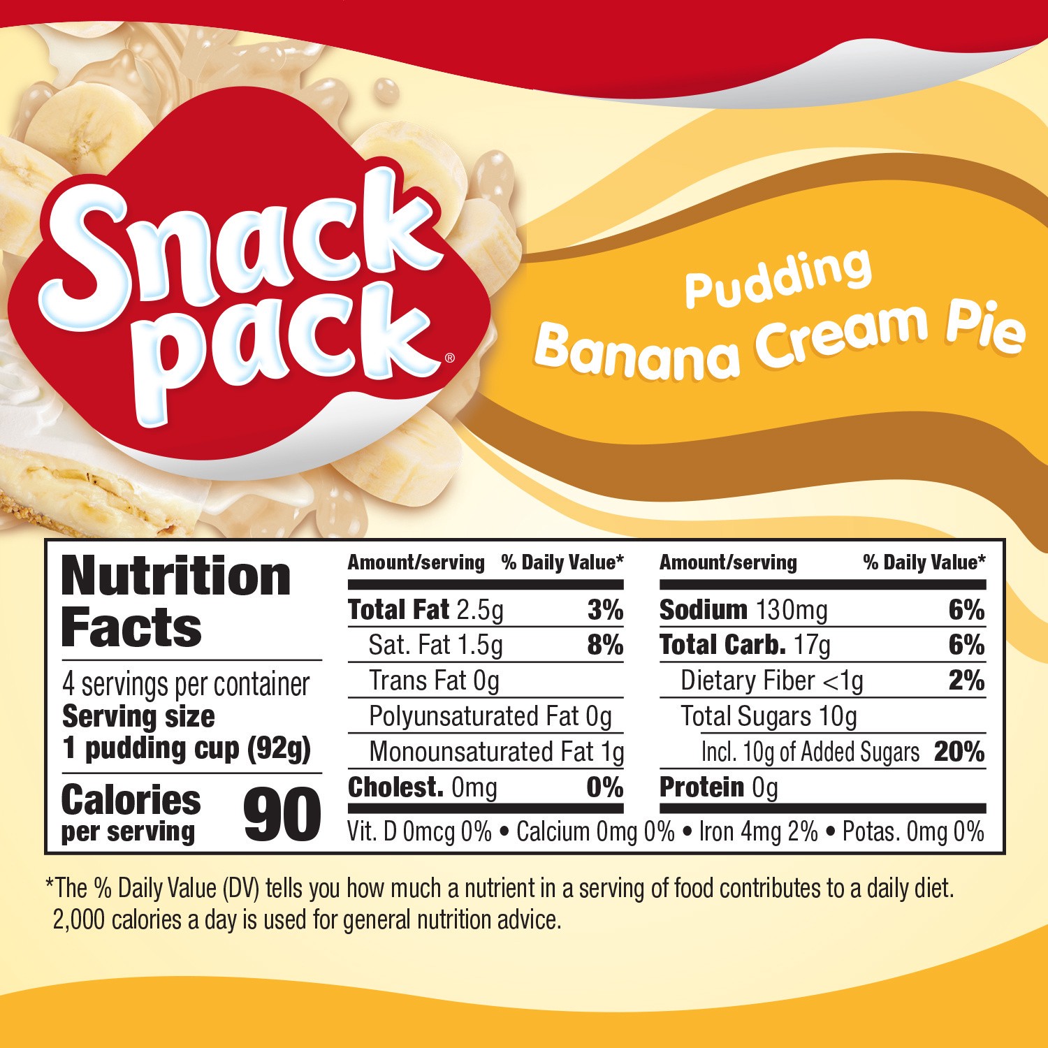 slide 3 of 5, Snack Pack Banana Cream Pie Flavored Pudding, 3.25 oz Pudding Cups, 4 Count, 4 ct