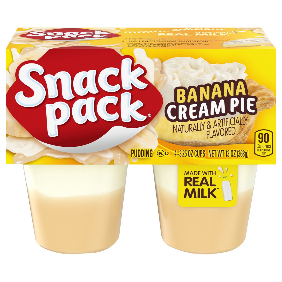 slide 1 of 5, Snack Pack Banana Cream Pie Flavored Pudding, 3.25 oz Pudding Cups, 4 Count, 4 ct