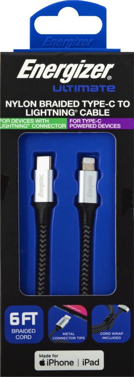 slide 1 of 11, Energizer Nylon Braided Type-C to Lightning Cable 1 ea, 1 ct
