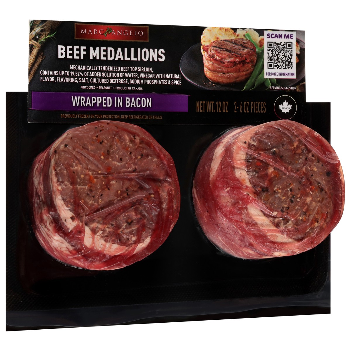 slide 2 of 4, Marcangelo Wrapped in Bacon Beef Medallions 2 - 6 oz Each, 2 ct